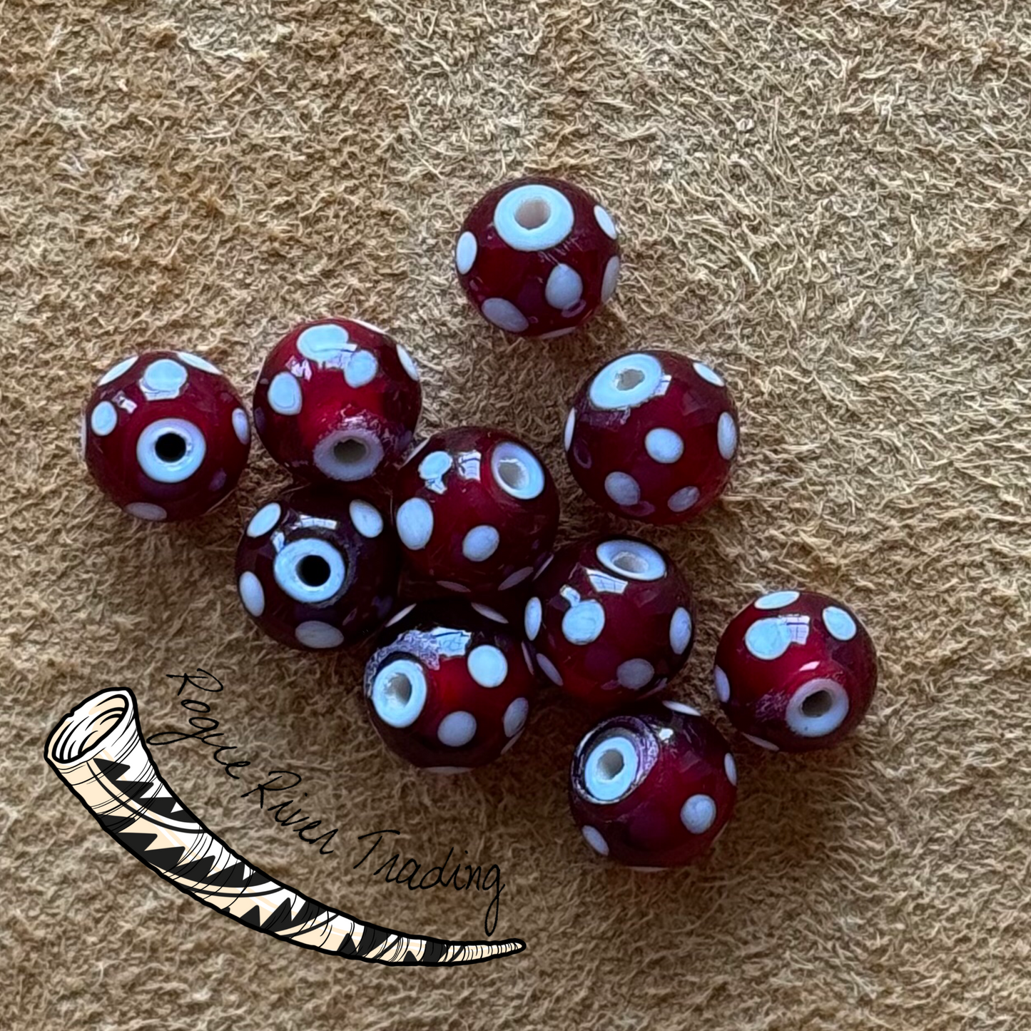 Red skunk, white core "eye bead" Round 12mm (10 count)