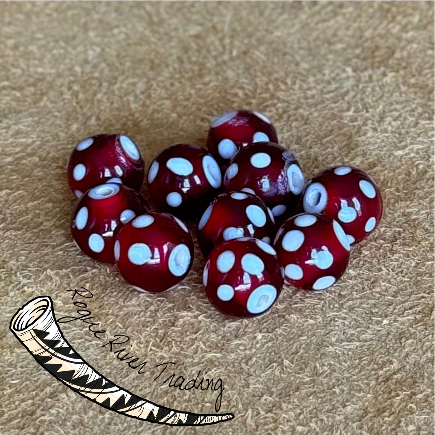 Red skunk, white core "eye bead" Round 12mm (10 count)