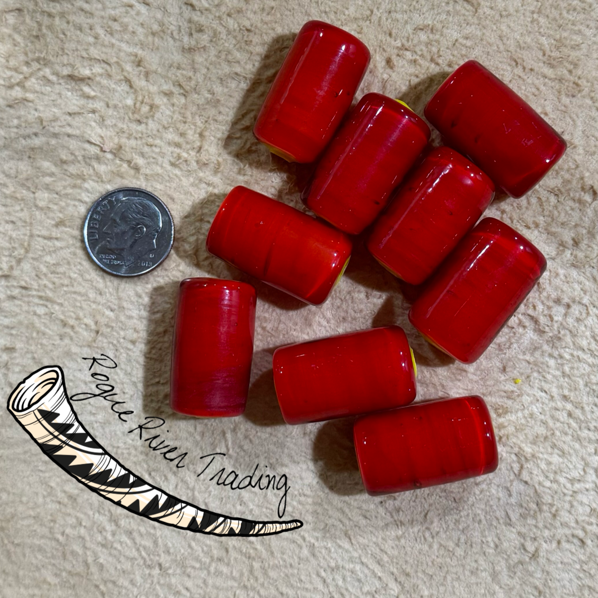 Red with Yellow Core "Hudson Bay" Cylinder 15x26mm (10 count)