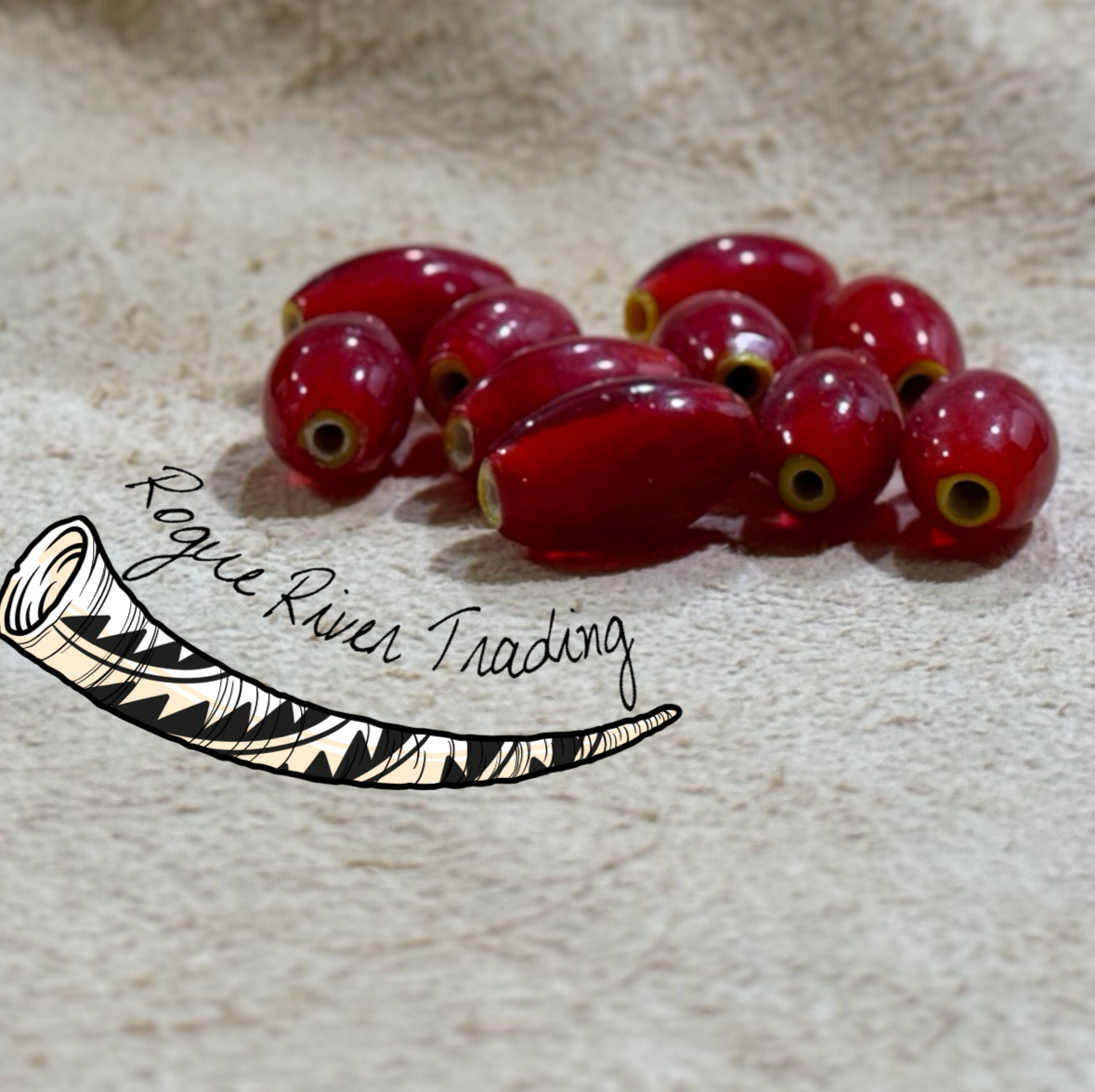 Red with Yellow Core "Hudson Bay" Oval 15x26mm (10 count)