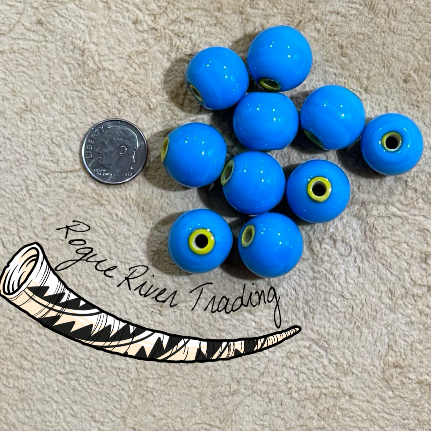 Pony Trader Blue with Yellow Core "Hudson Bay" Round 15mm (10 count)