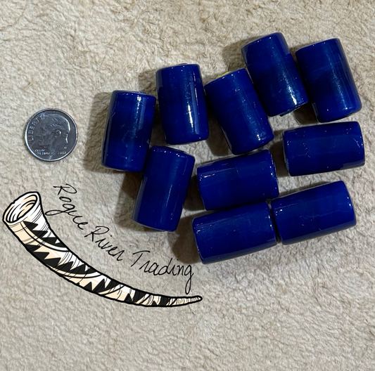 Cobalt Blue with Yellow Core "Hudson Bay" Cylinder 15x26mm (10 count)