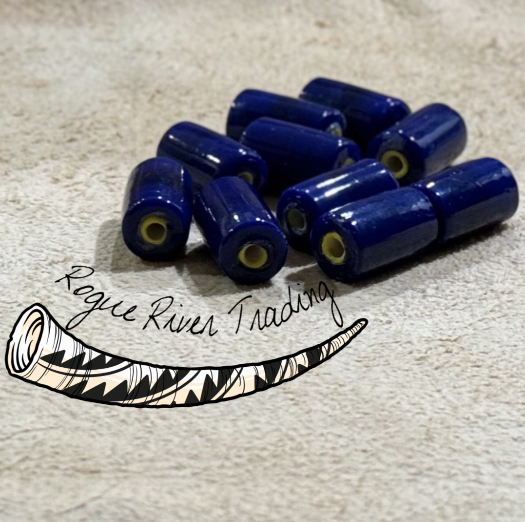 Cobalt Blue with Yellow Core "Hudson Bay" Cylinder 15x26mm (10 count)