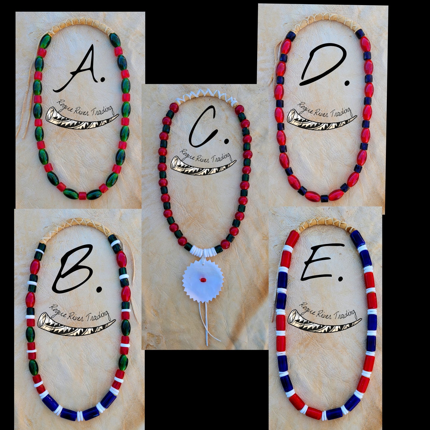 1 of a Kind Necklaces made with Rogue River trade beads.