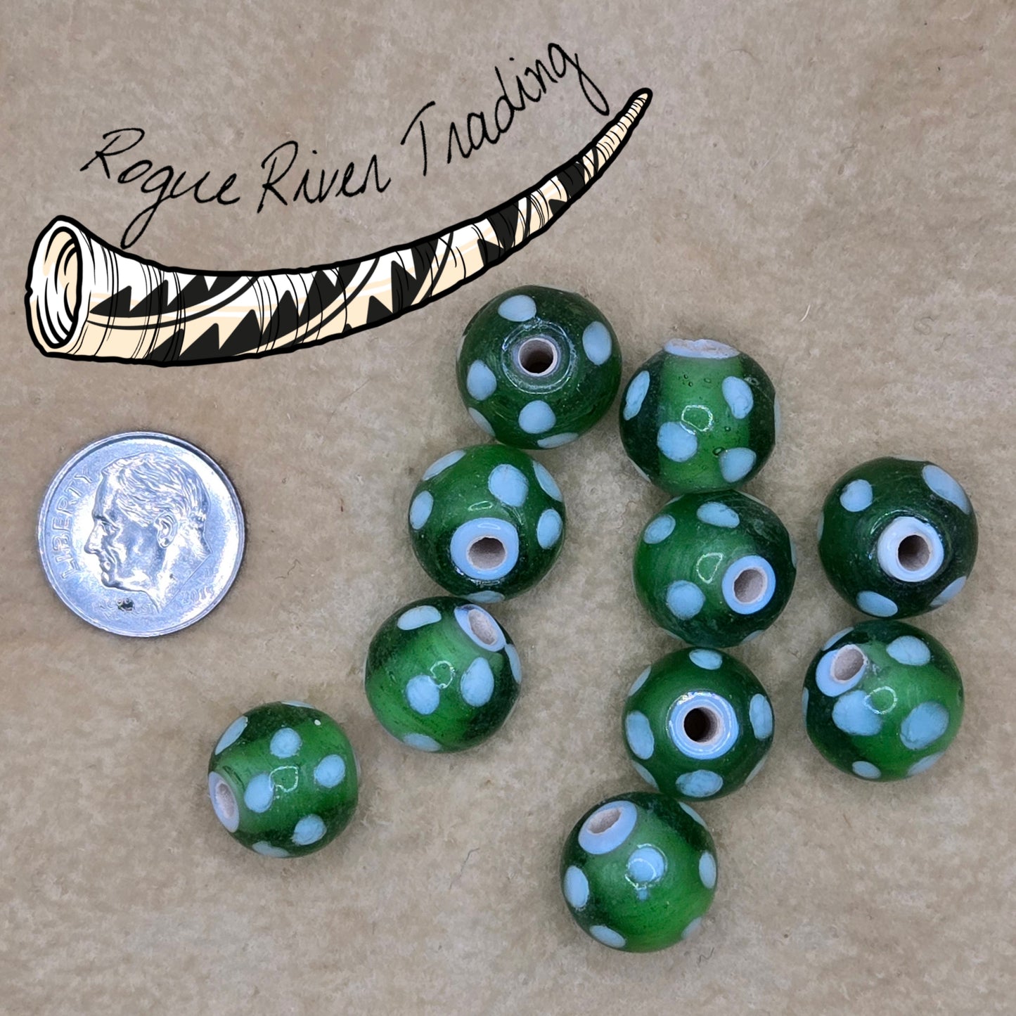 Transparent Green skunk "eye bead" Round 12mm (10 count)