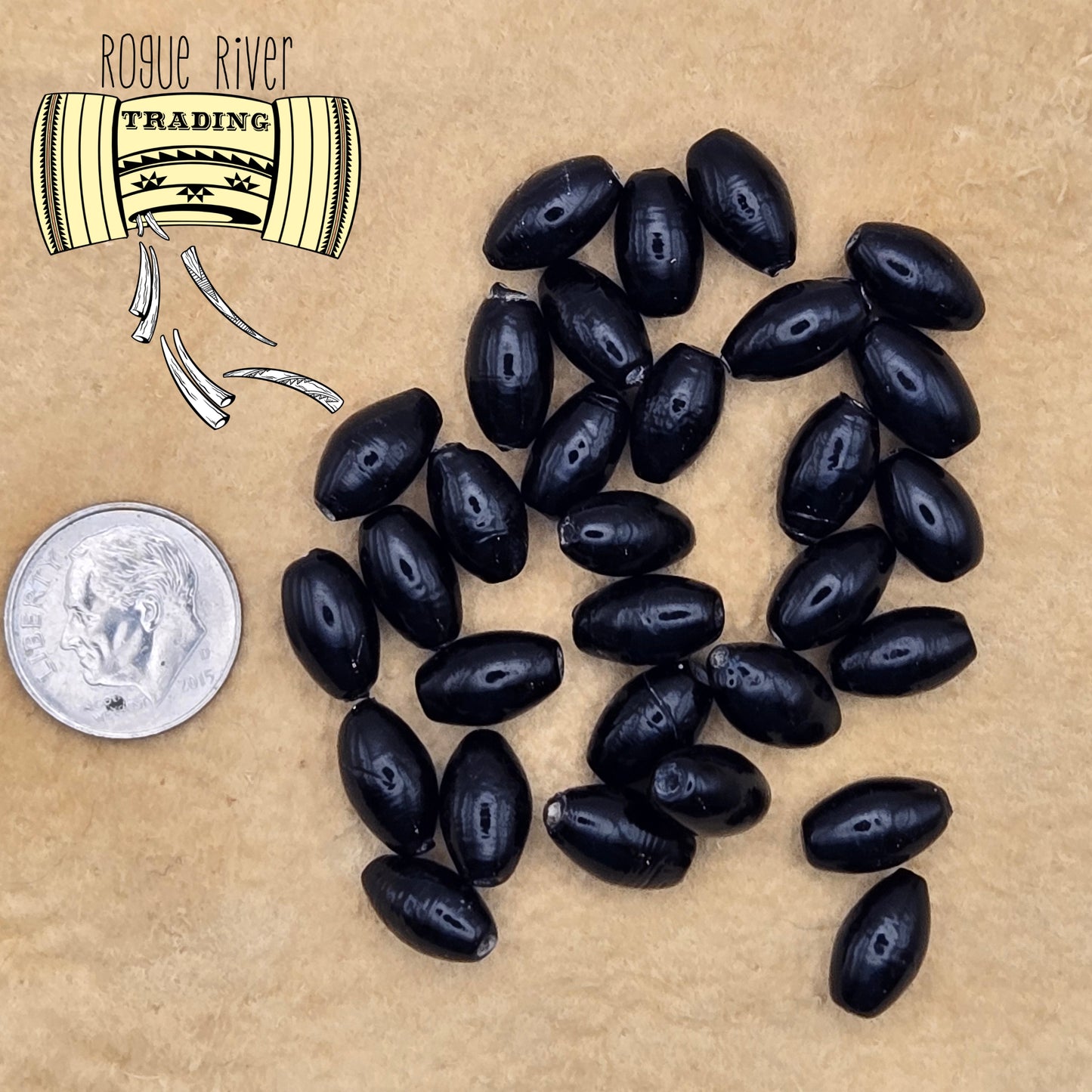 Black Barley Corn Bead ~11x7mm (30 count)