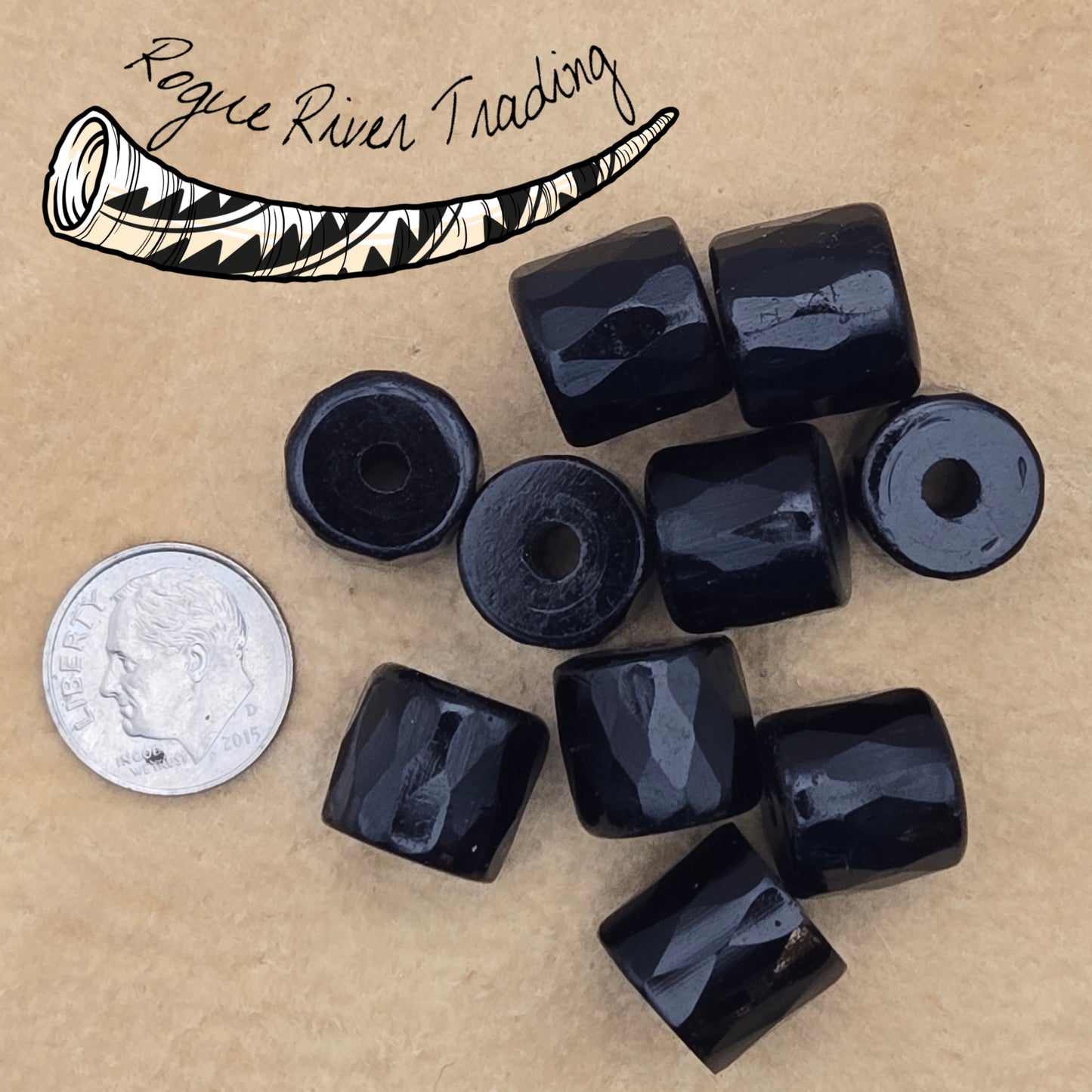 Black, "Russian" Facet Beads ~13x13mm (10 count)