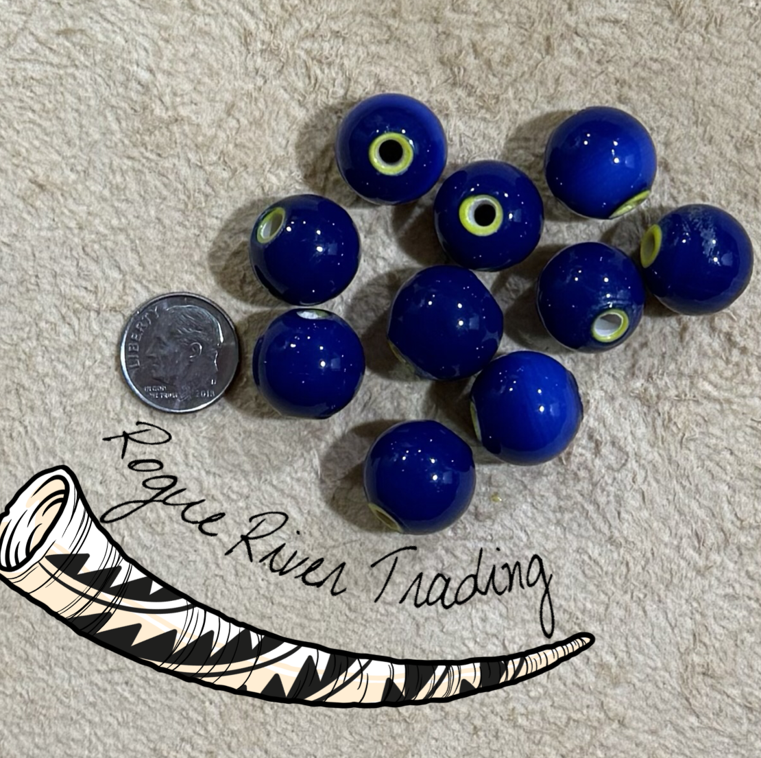 Cobalt Blue with Yellow Core "Hudson Bay" Round 15mm (10 count)