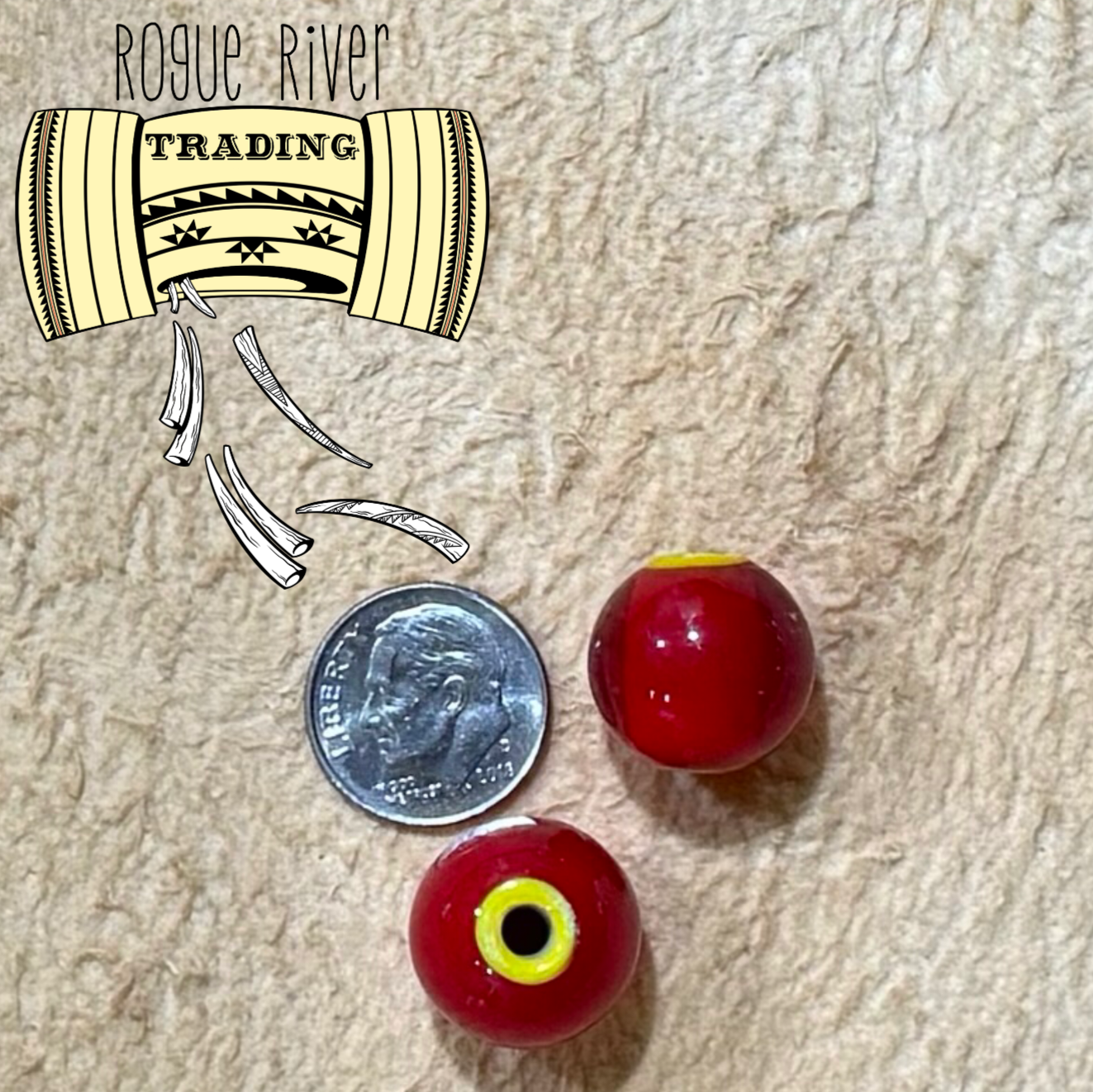 Red with Yellow Core "Hudson Bay" Round 15mm (10 count)