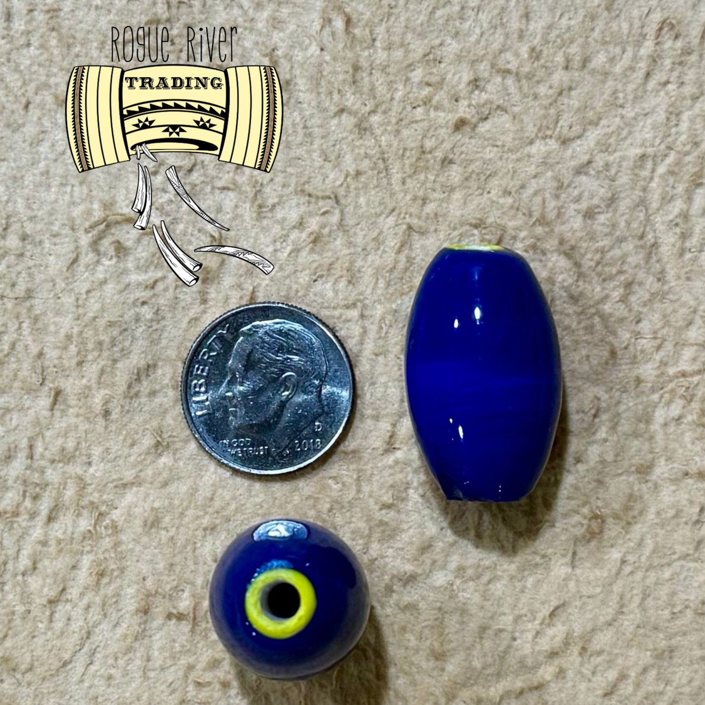 Cobalt Blue with Yellow Core "Hudson Bay" Oval 15x26mm (10 count)
