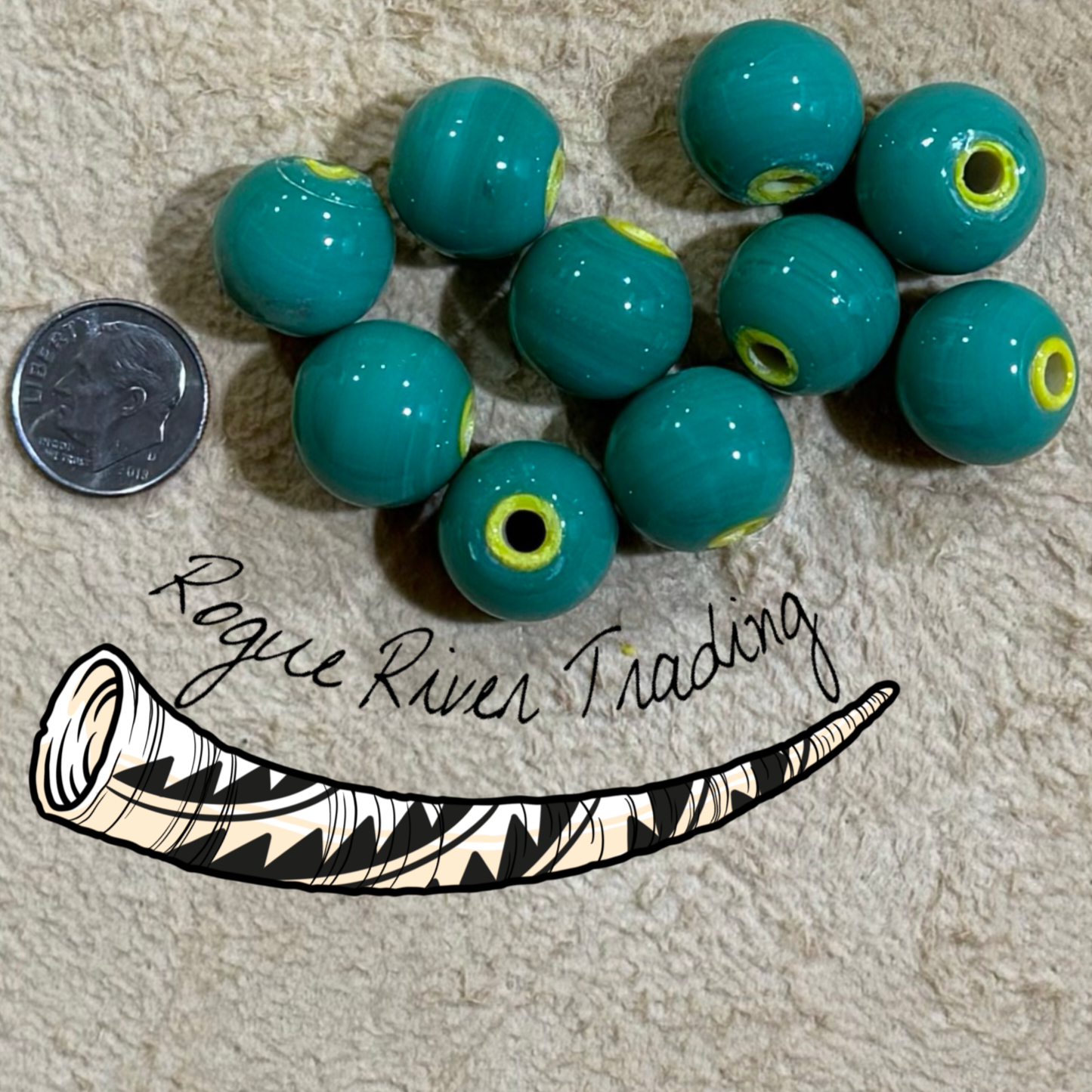 Green with Yellow Core "Hudson Bay" Round 15mm (10 count)