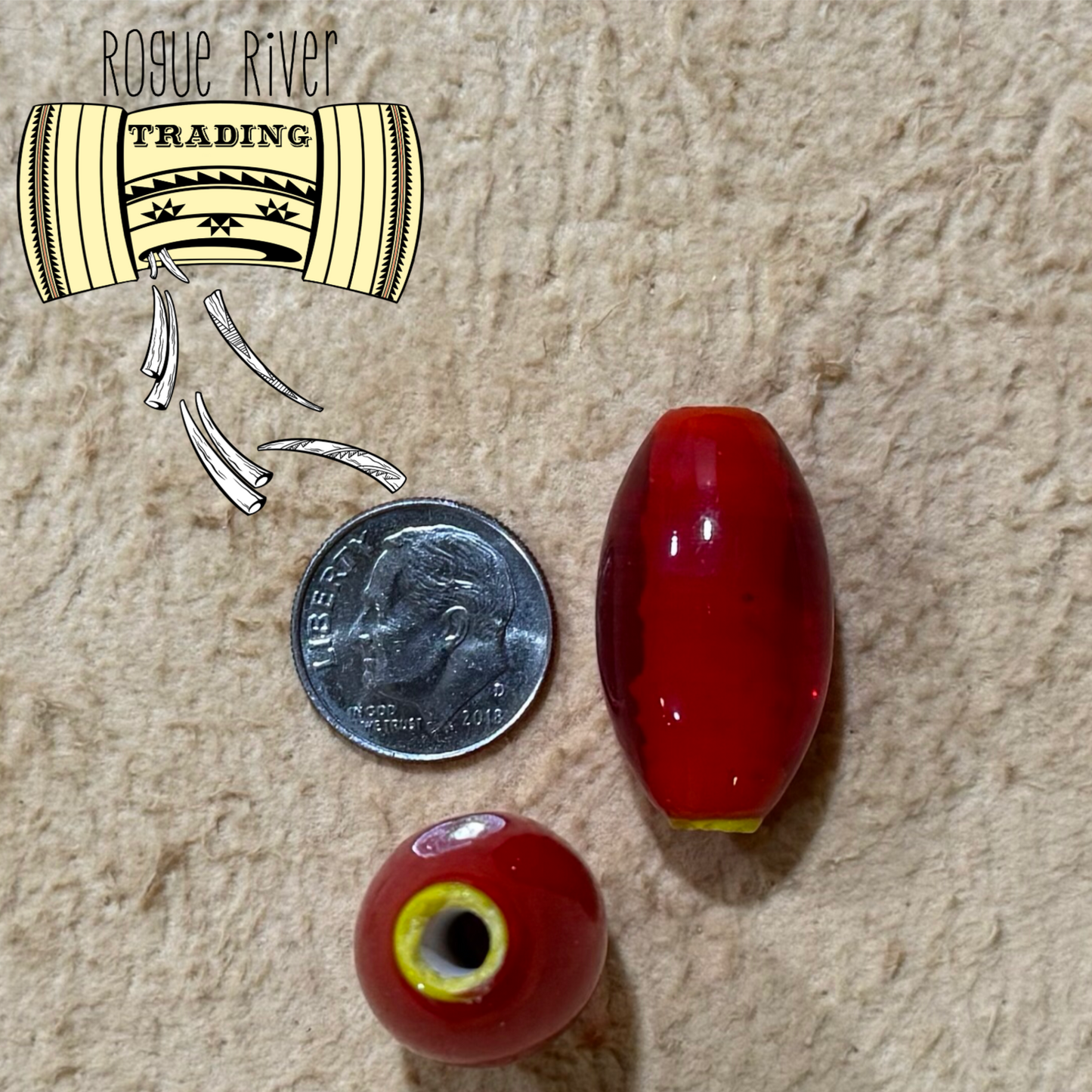 Red with Yellow Core "Hudson Bay" Oval 15x26mm (10 count)