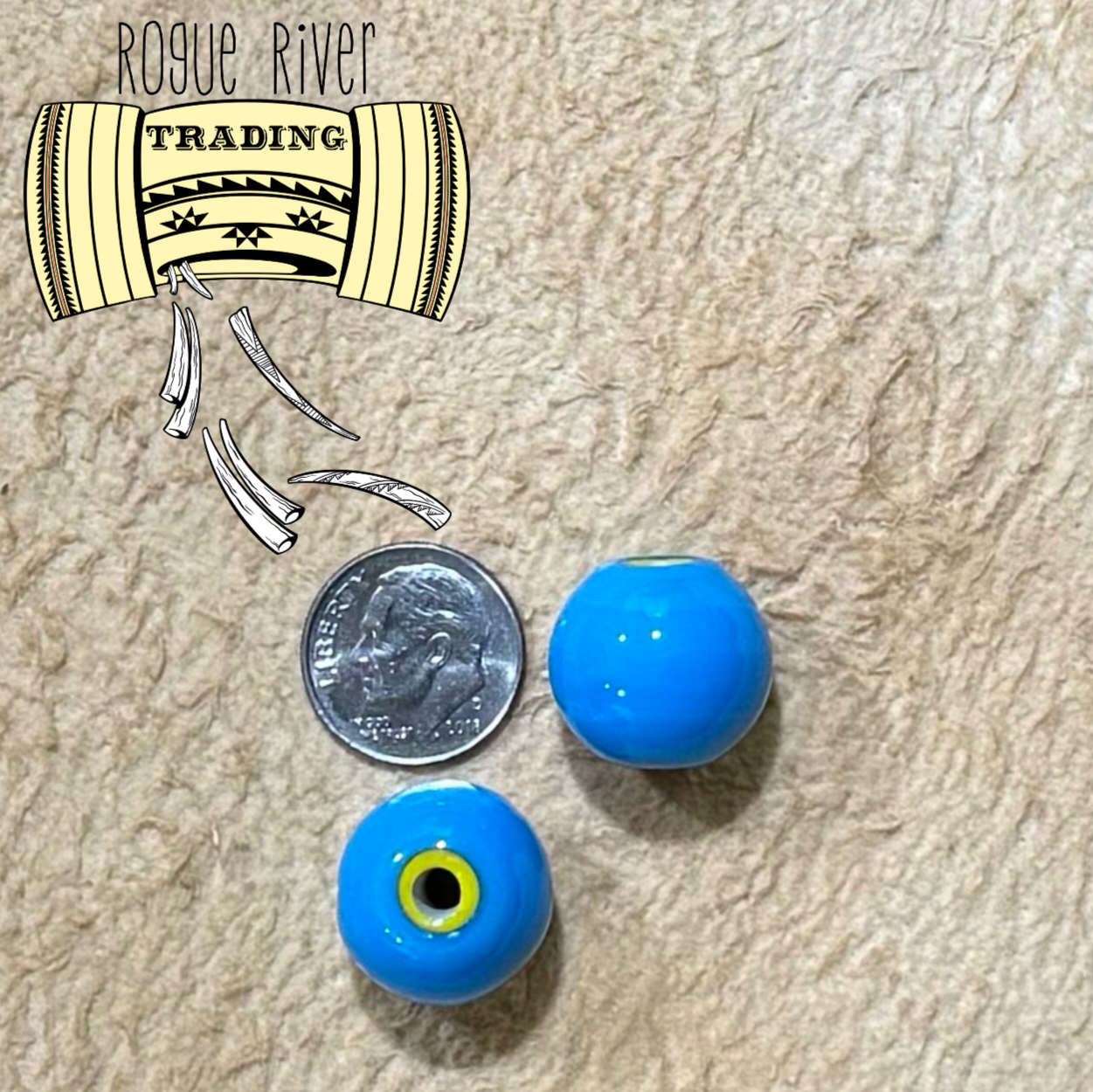 Pony Trader Blue with Yellow Core "Hudson Bay" Round 15mm (10 count)